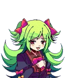 🧪 db639f76 Anime, Cô gái, Dễ thương, Tóc xanh, Mắt đỏ, Pixel art telegram sticker