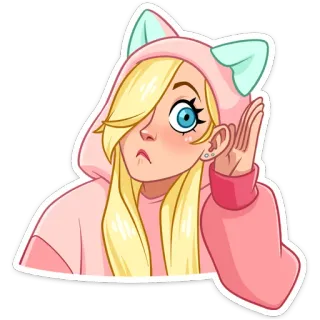 🙉 4fa54453 소녀, 고양이 귀, 듣기, 후드티, 금발 머리, 만화, 스티커 telegram sticker