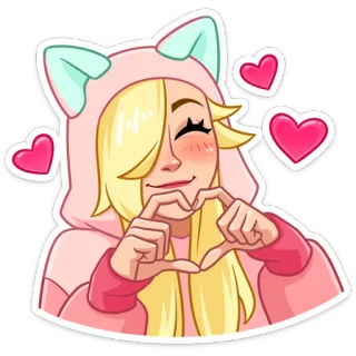 ❤️ 091af738 cat ear hoodie, hearts, kawaii, anime girl, pink, love, cute, cartoon telegram sticker