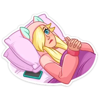 👀 127f3826 sleepy, girl, pajamas, tired, bed, phone, blonde, cartoon telegram sticker