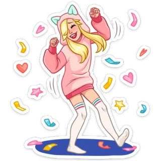 🥳 3d8db108 dancing, cute, cartoon, pink, joyful, celebration telegram sticker