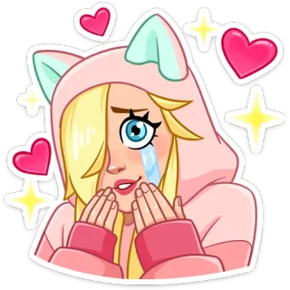 😭 be0ba537 girl, crying, hearts, stars, blonde, hoodie, cute, anime telegram sticker