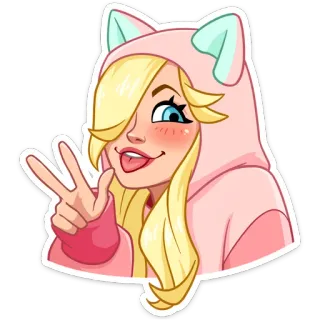 😉 f297ca88 cartoon, girl, cat ears, peace sign, cute telegram sticker