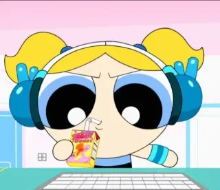 🥤 7790d8b9 Bubbles Powerpuff Girls Juicey Goosy Hoạt hình, Nhân vật, Đồ uống, Động telegram sticker