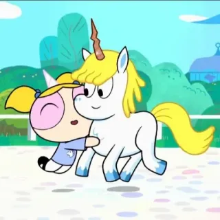 🦄 932d14da Bubbles Powerpuff Girls hoạt hình, kỳ lân, dễ thương, tình bạn, ôm, động, bong bóng, Powerpuff Girls telegram sticker