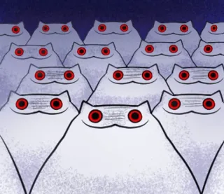 🦊 5e14df7b gatto, gruppo, cartone animato, animale, occhi rossi, bianco, inquietante telegram sticker