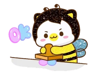 ⭐ 0d568913 OK 귀여운, 곰, 벌, 반짝이, OK, 승인 telegram sticker