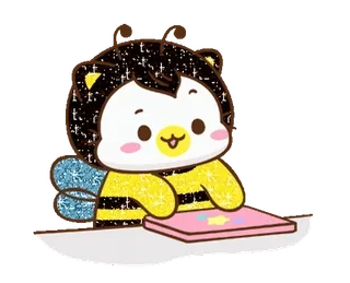 ⭐ c3a7e6de 카와이, 벌, 귀여운, 만화, 동물, 반짝이, 노란색, 디지털 아트 telegram sticker