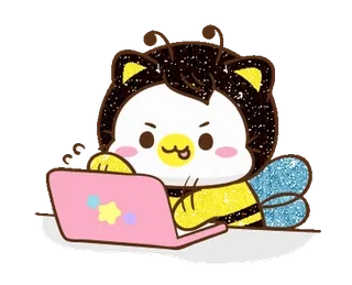 ⭐ c96fe3e9 귀여운, 동물, 컴퓨터, 노트북, 만화, 카와이, 일 telegram sticker