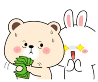 😝 f6fff747 Bär, Hase, Geld, Cartoon, süß, aufgeregt, Reichtum, Freude telegram sticker