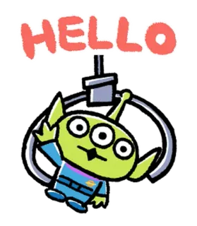 👿 9fbb9835 Alien Toy Story HELLO 外星人, 玩具总动员, 你好, 爪子, 三眼 telegram sticker
