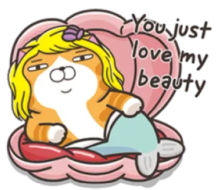 😒 096a5574 You just love my beauty 猫, 美女, 卡通, 贝壳, 搞笑, 可爱 telegram sticker
