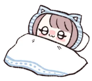 🦀 eb3ddcc3 อนิเมะ, การนอนหลับ, คาวาอิ, เตียง, น่ารัก, หมอน, ผ้าห่ม telegram sticker