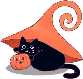 😼 2451d624 gato, halloween, abóbora, chapéu de bruxa, fofo, gato preto telegram sticker