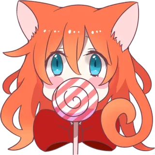 🍭 328f6bd8 Anime, Garota gato, Kawaii, Fofo, Pirulito, Cabelo laranja, Chibi telegram sticker
