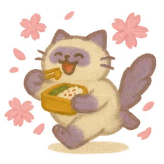 🐈‍⬛ 31115e16 kat, eten, voedsel, schattig, blij, dier, kawaii, kersenbloem telegram sticker