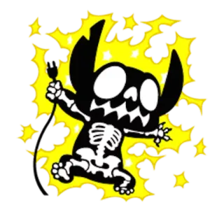 😳 64b32fce Stitch การ์ตูน, มนุษย์ต่างดาว, ไฟฟ้า, โครงกระดูก telegram sticker