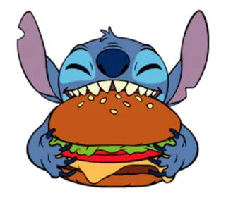 😋 fe873ba4 Stitch สติทช์, เบอร์เกอร์, การ์ตูน, น่ารัก, อาหาร, ตัวละคร telegram sticker