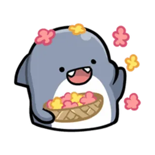 😕 b743853b kawaii, dauphin, fleurs, mignon, autocollant, dessin animé whatsapp sticker