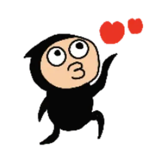 🖤 341f0837 Cartone animato, Amore, Cuori, Ninja, Carino, Nero, Personaggio telegram sticker