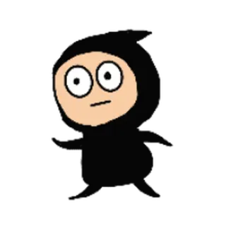 😝 d557e15a omino stilizzato, cartone animato, nero, personaggio, cappuccio, divertente telegram sticker