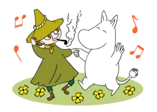 🦋 8fd57b70 Moomin Moomin, Moomintroll, Snufkin, dance, happy, friendship telegram sticker