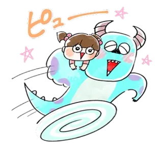 🐰 cdce1f79 Boo Monsters, Inc. ピュ animation, cartoon, cute, friendship, monster, girl, piggyback ride telegram sticker