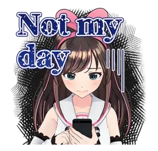 🦁 12b98840 Kizuna AI Not my day аниме, девушка, грустно, телефон, разочарована telegram sticker