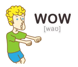 🦋 96901746 WOW [waʊ] 哇, 惊讶, 男人, 拟声词, 表情, 卡通 telegram sticker