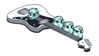 👽 b569b423 guitare, instrument de musique, musique, dessin animé, mignon, personnage, casque audio telegram sticker