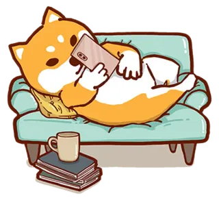 🛋 80fbbfba 犬, 柴犬, 読書, チル, リラックス, ソファ, 本, コーヒー telegram sticker