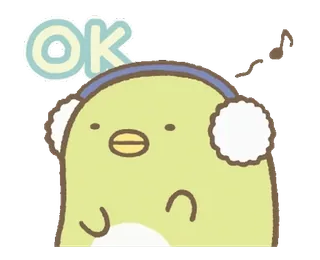 ❄️ ee0e48cb OK ok, 귀여운, 새, 초록색, 귀마개, 헤드폰 telegram sticker