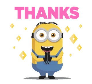 🍋 13f9d936 Minion THANKS Minion, Grazie, Gratitudine, Cartone animato, Giallo, Stelle, Animazione, Carino whatsapp sticker
