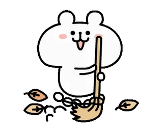 🍄 4c366520 animal, cute, cartoon, kawaii, cleaning, leaves, broom, bunny whatsapp sticker