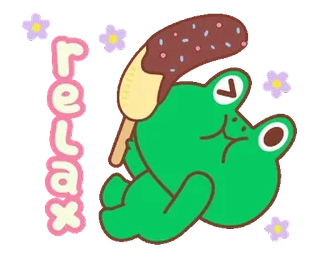 ⭐ 08c4fcab relax żaba, relaks, słodki, kreskówka, lody, kwiat, kawaii, chill telegram sticker