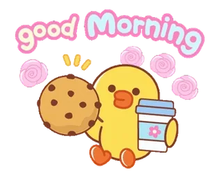 ⭐ 885f450c Good Morning dzień dobry, słodkie, kaczka, kawa, ciastko telegram sticker