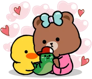 ⭐ 20f54ee9 orso, anatra, carino, cuori, cartone animato, animale whatsapp sticker