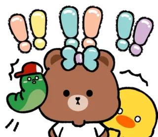 ⭐ 43935621 carino, orso, anatra, cartone animato, animale, punti esclamativi whatsapp sticker