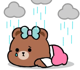 ⭐ 72171281 triste, piangere, orso, carino, cartone animato, neonato, nuvole, kawaii, animale whatsapp sticker