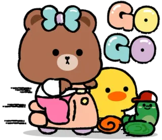 ⭐ 77a00c75 GO GO orso, anatra, scooter, carino, vai, cartone animato whatsapp sticker