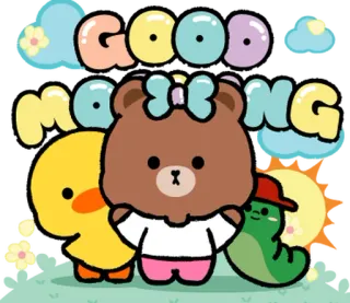 ⭐ d28a6954 GOOD MORNING Buongiorno, Orso, Anatra, Cartone animato, Carino, Amichevole, Saluto whatsapp sticker