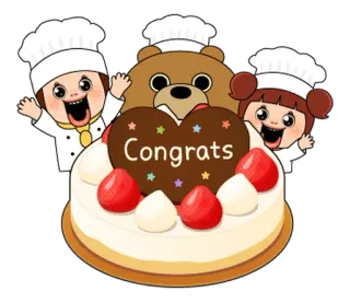 👩‍🍳 e73f84ec Congrats selamat, kue, perayaan, memanggang, koki, beruang, anak-anak telegram sticker