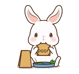 ⭐ 86e6a87a poor 토끼, 동물, 귀여운, 가난한, 음식, 만화, 카툰 telegram sticker