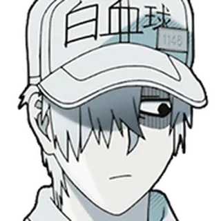 🩸 a44750b6 白血球 Anime, Cells at Work!, Tế bào bạch cầu, Mũ, Nghiêm túc, Manga telegram sticker