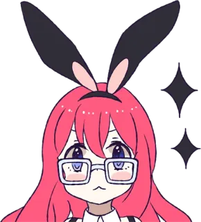 😎 096c7635 Anime, Bunny Girl, Brille, Süß, Pinke Haare, Cartoon telegram sticker