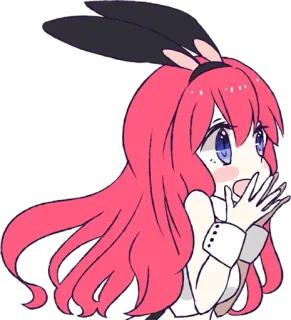 😳 805de9e3 Anime, Mädchen, pinke Haare, Hasenohren, Cartoon, süß, kawaii, aufgeregt telegram sticker