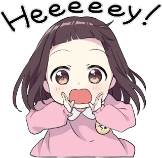 😩 8989d75d Heeeey! anime, girl, excited, hello, greeting, chibi telegram sticker