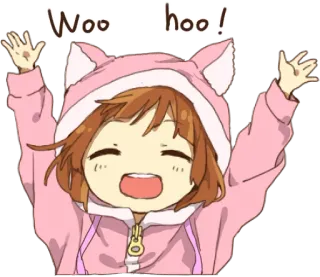 🙌 1eabc1db Woo hoo! anime, cute, happy, celebration, kawaii whatsapp sticker
