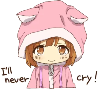 😢 23a1ea91 I'll never cry! anime girl, crying, sad, cute, kawaii, cartoon whatsapp sticker