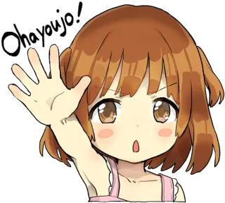 😁 6a5c8717 Ohayoujo! anime, girl, cute, greeting, kawaii, waving whatsapp sticker